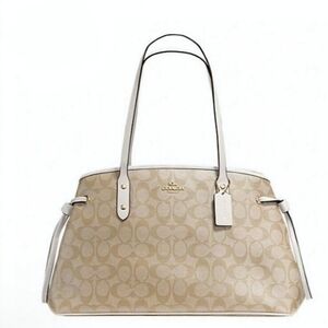 NWOT Coach Signature Beige Drawstring Carryall Satchel Leather with Wristlet